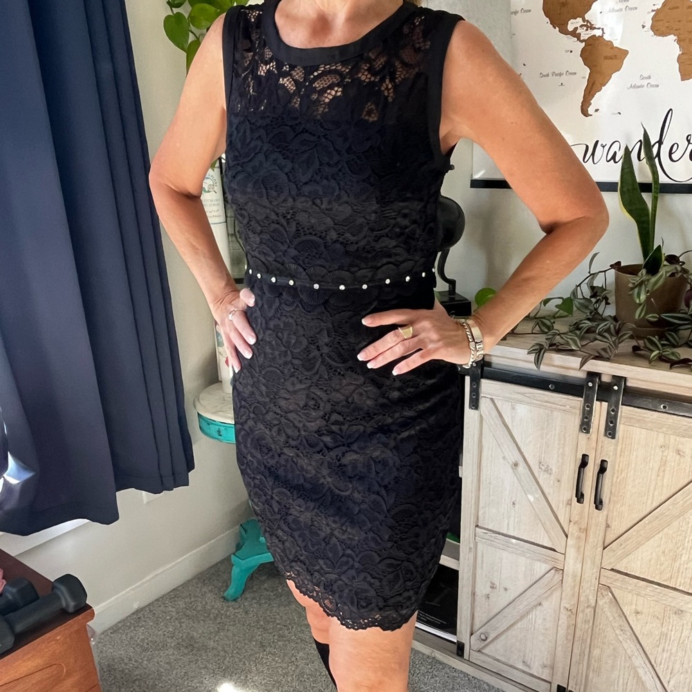 NWT Size 4 6 Sam Edelman Elegant Black Lace Mini Dress Rhinestone detail